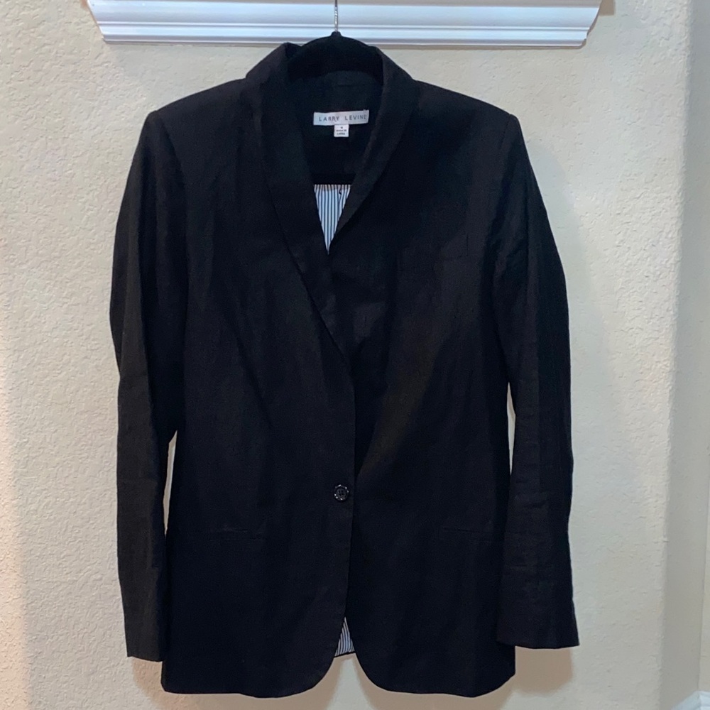 Larry Levine Women's Classic Linen Blend Black Suit Jacket Size 10